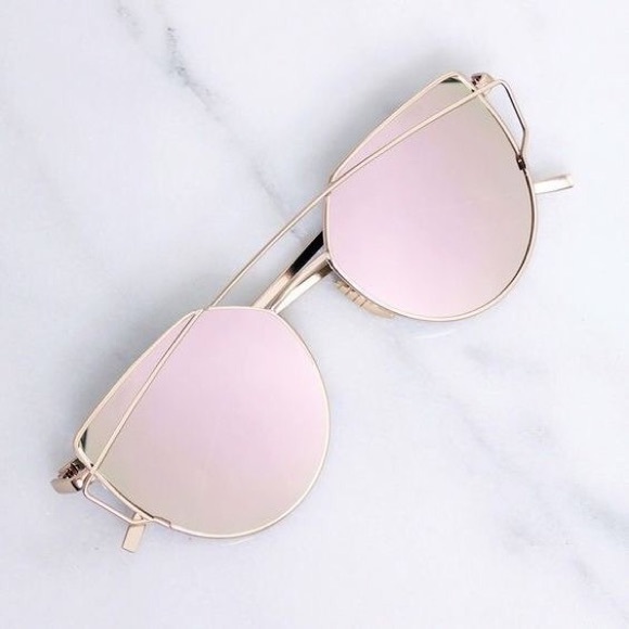 Pink Cat Eye Aviator Oversized Sunglasses Rosegold - Picture 2 of 5